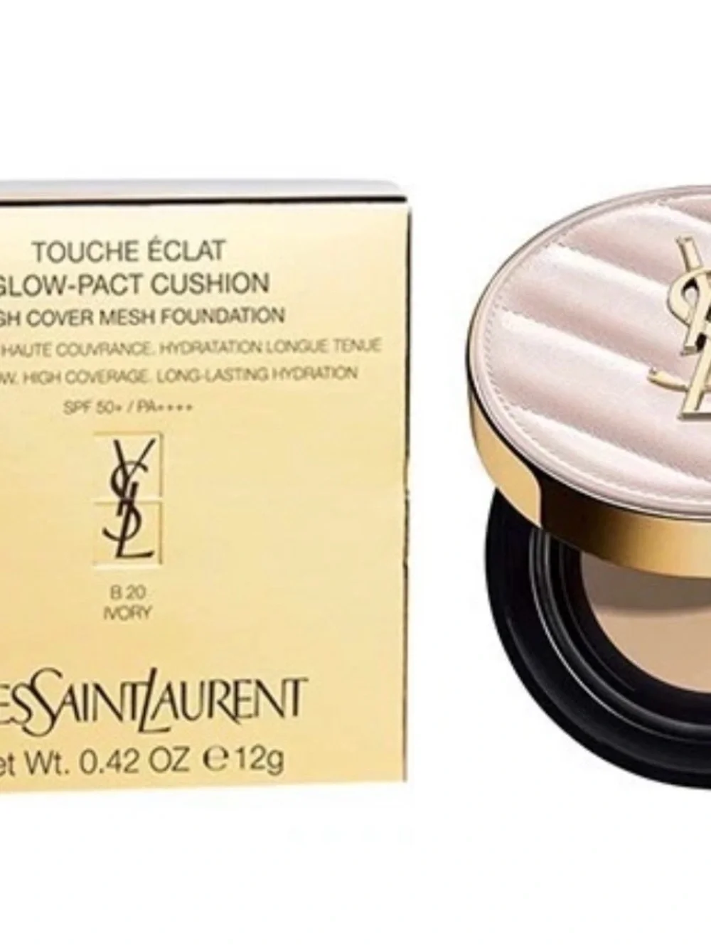 YSL Cushion Foundation TOUCHE ÉCLAT Glow Pact Mesh Shade B20 Ivory SPF 50